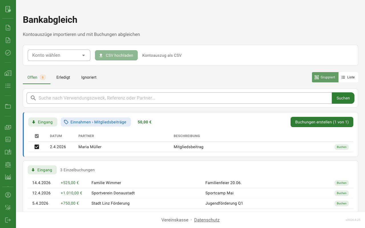 Bankabgleich in Vereinskasse