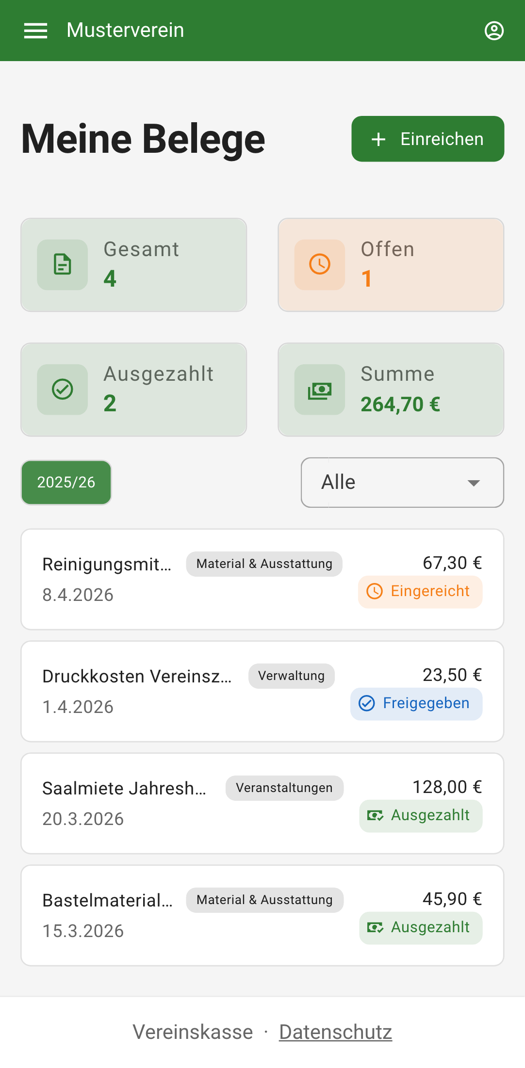 Belegeinreichung am Smartphone — Übersicht